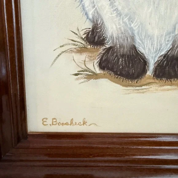 Vintage Siamese Cat Painting Signed E Boscheck Framed Blue Eyes Kitten Art